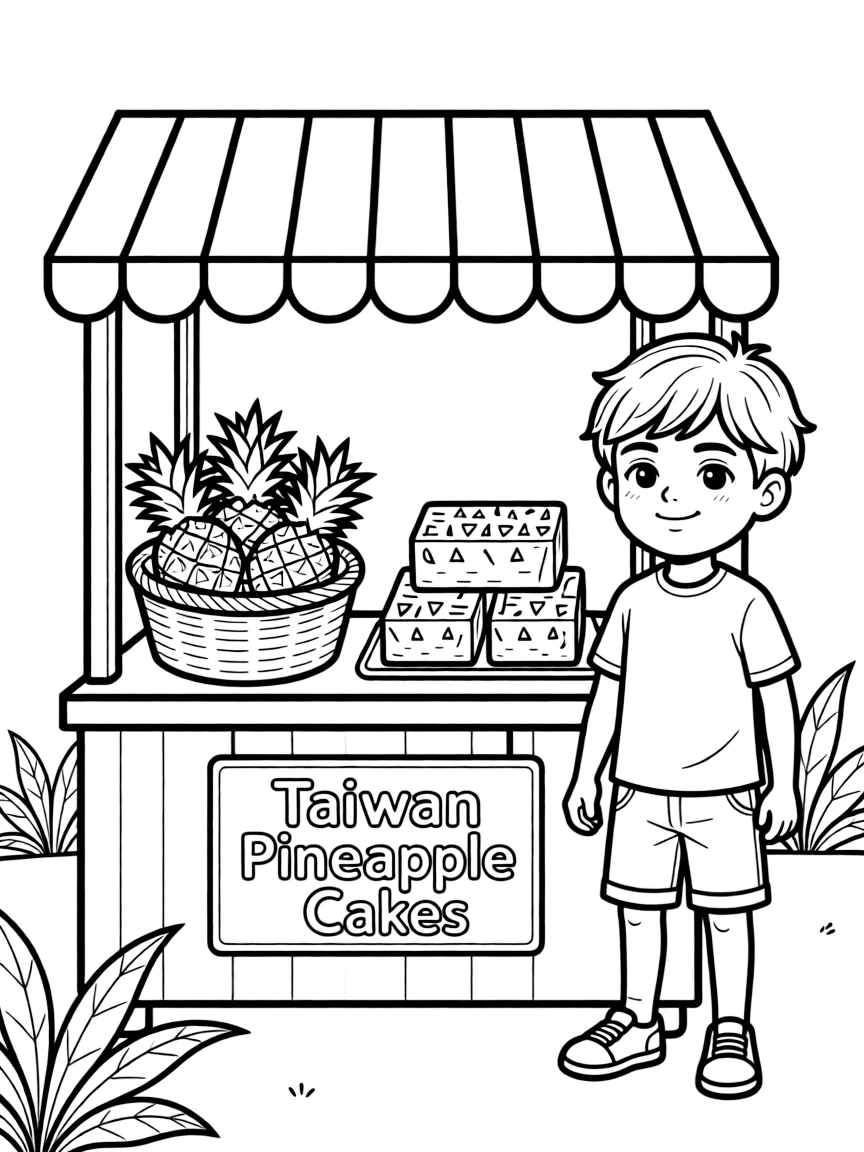 (Taiwan) Pineapple cakes and fresh pineapples at a bakery stand (a famous Taiwanese treat)