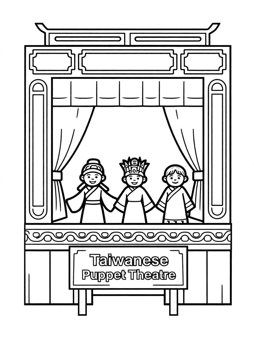 (Taiwan) A puppet theater stage with Taiwanese hand puppets (glove puppets) ready for a show
