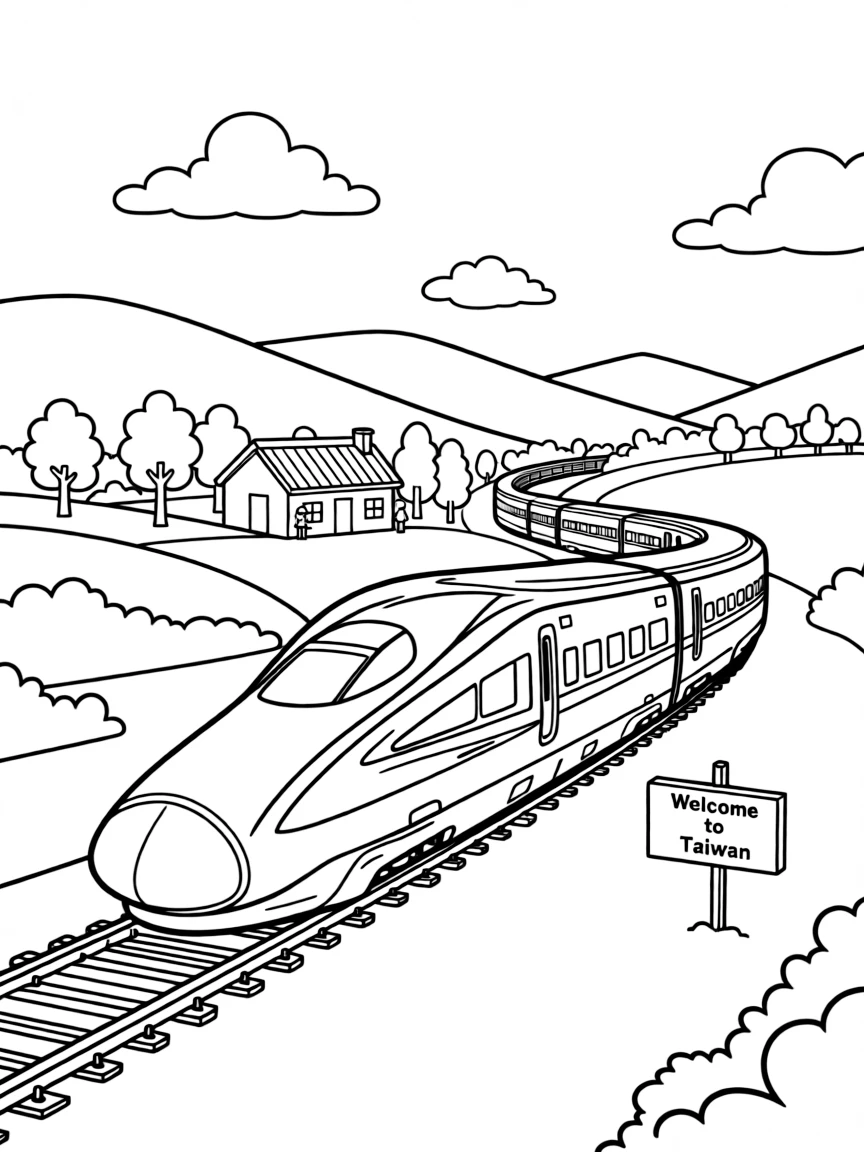 (Taiwan) A high-speed train (THSR bullet train) traveling through Taiwan’s countryside