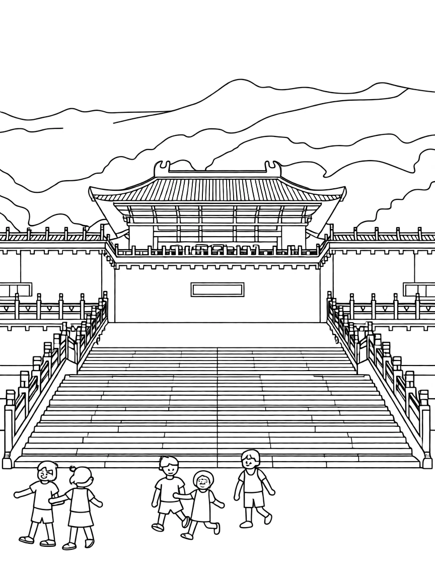 (Taiwan) The National Palace Museum in Taipei, with its grand stairs, green roof, and mountains behind