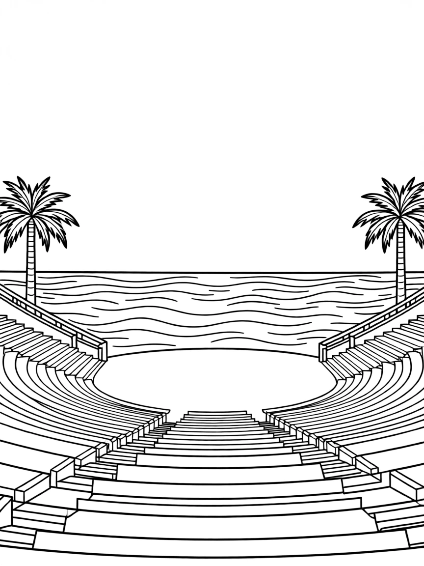 (Qatar) The Katara Cultural Village amphitheater with its grand staircases and a sea view