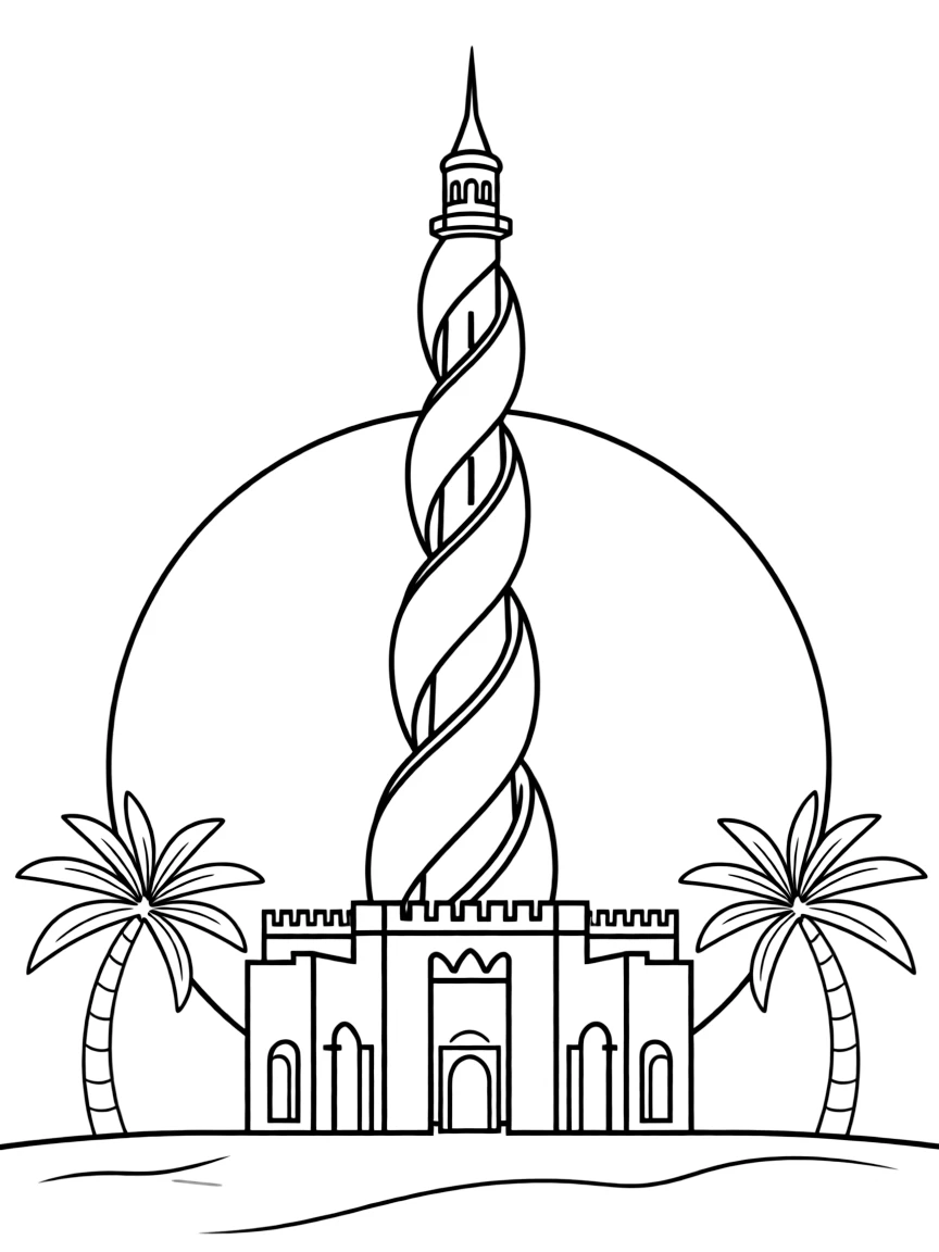 (Qatar) The Fanar (spiral mosque) in Doha with its unique twisting minaret, glowing at sunset