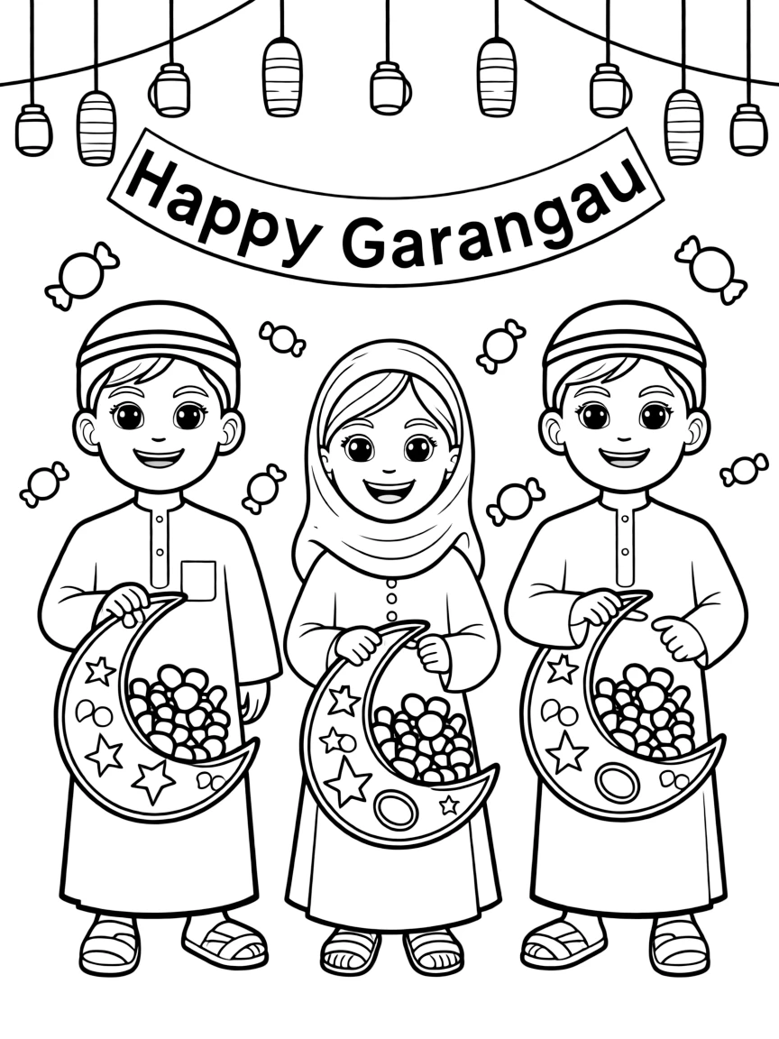 (Qatar) Children in Qatar celebrating Garangao (a mid-Ramadan festival) with traditional clothes and bags of candy