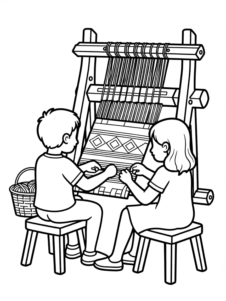 (Qatar) Artisans weaving an Al-Sadu rug on a traditional loom (a Bedouin weaving craft)