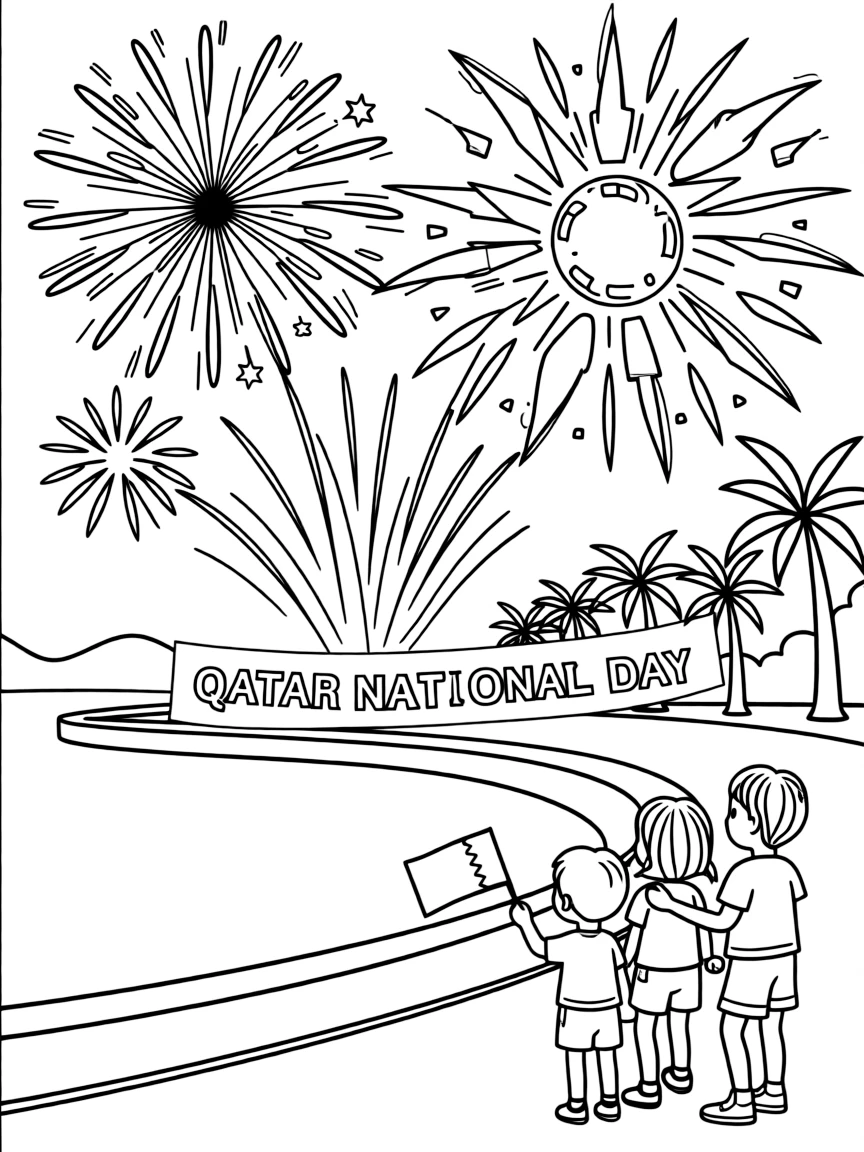 (Qatar) Fireworks lighting up the Doha Corniche area during Qatar’s National Day celebrations