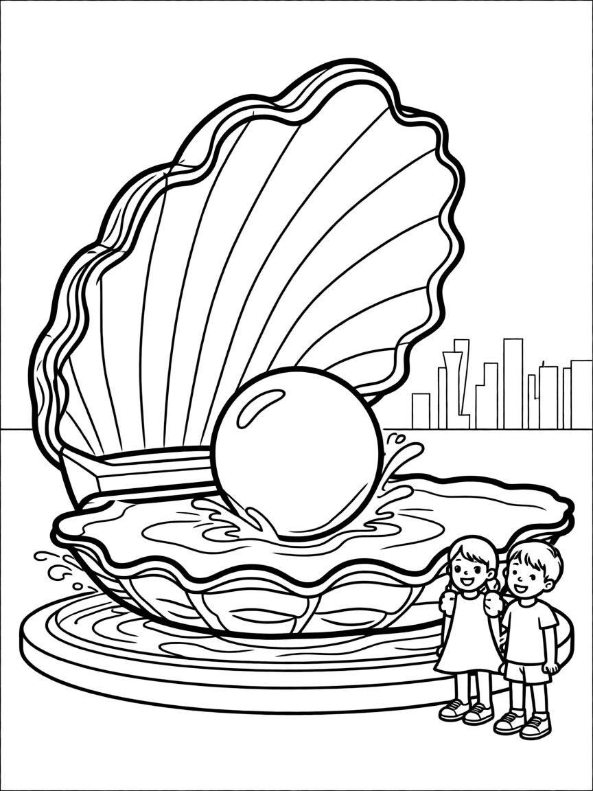 (Qatar) A giant oyster shell fountain statue with a huge pearl on Doha’s Corniche (celebrating Qatar’s pearling history)