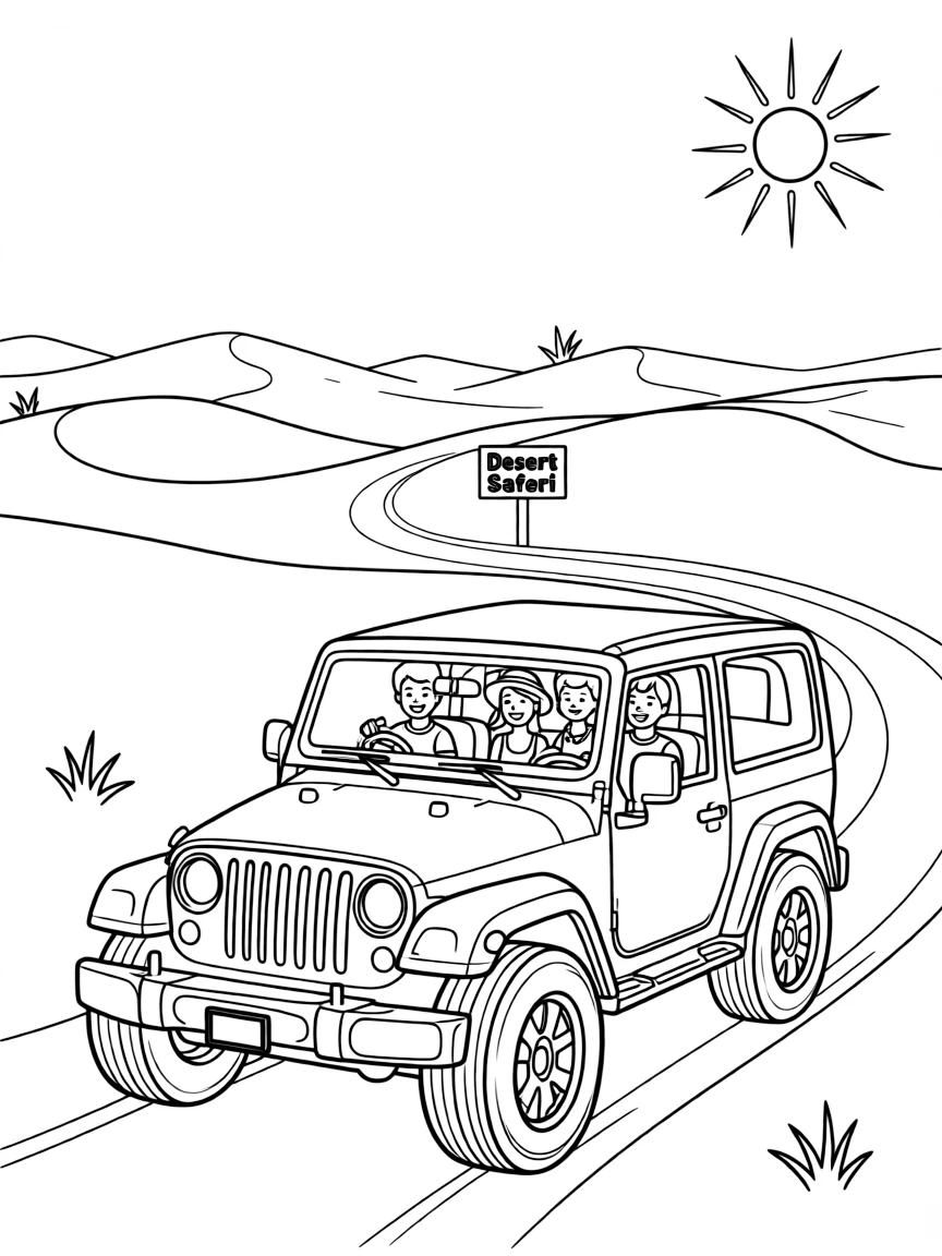 (Qatar) A family in a 4x4 jeep driving up and down sand dunes on a desert safari adventure (dune bashing)