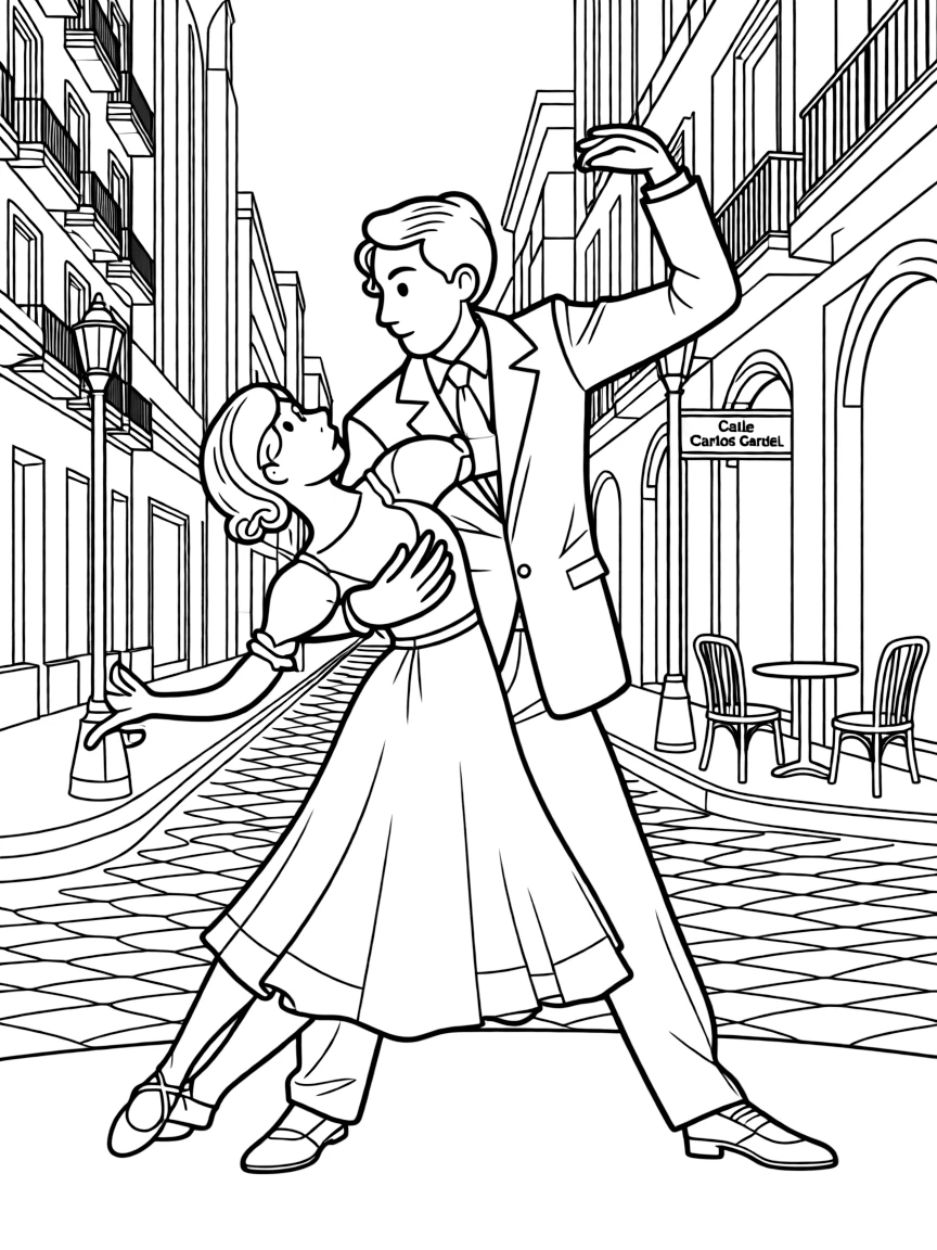 (Argentina) Two dancers performing the tango in traditional costume on a Buenos Aires street.
