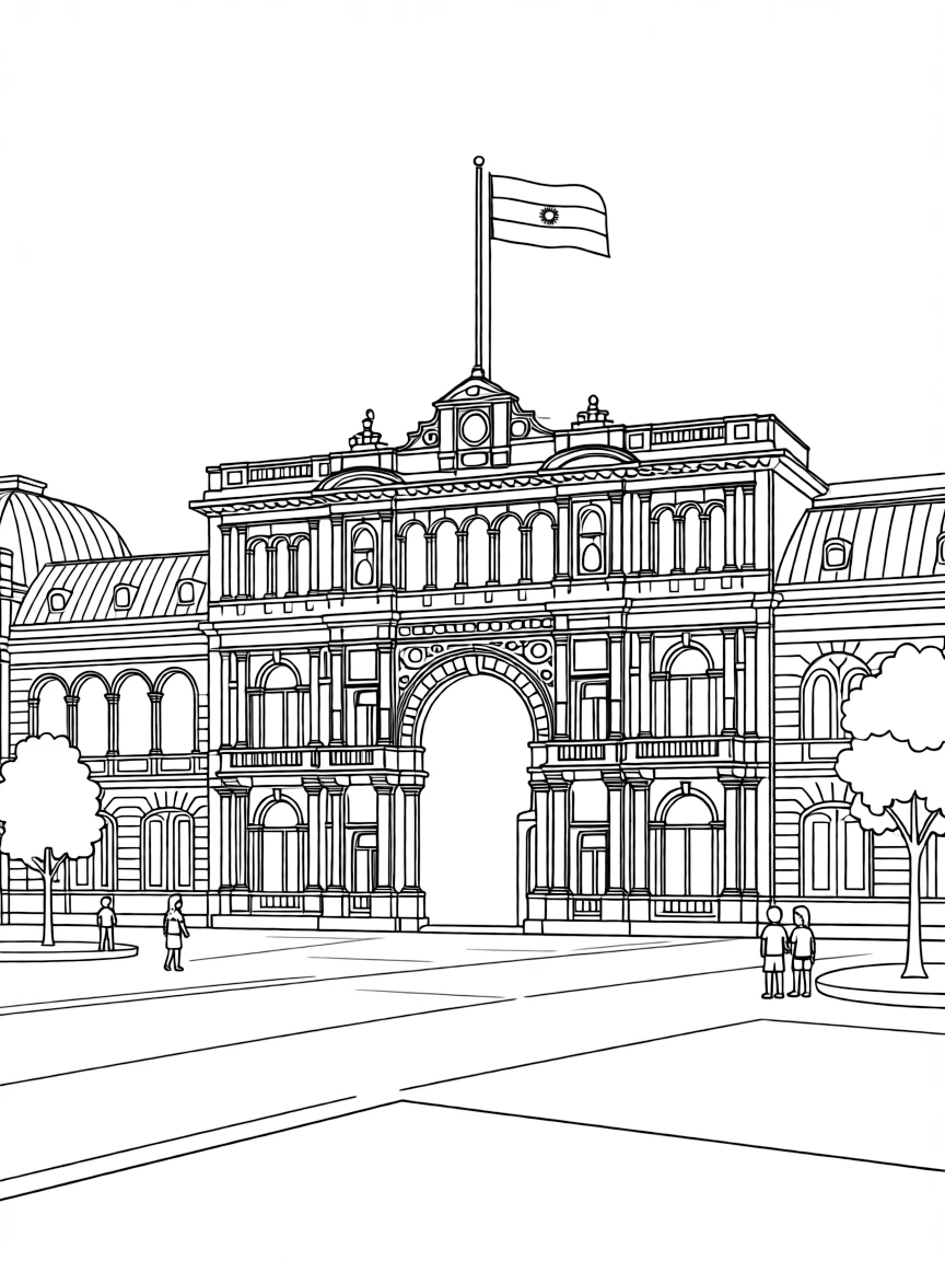 (Argentina) The Casa Rosada, Argentina’s famous pink presidential palace, with a flag flying on top.