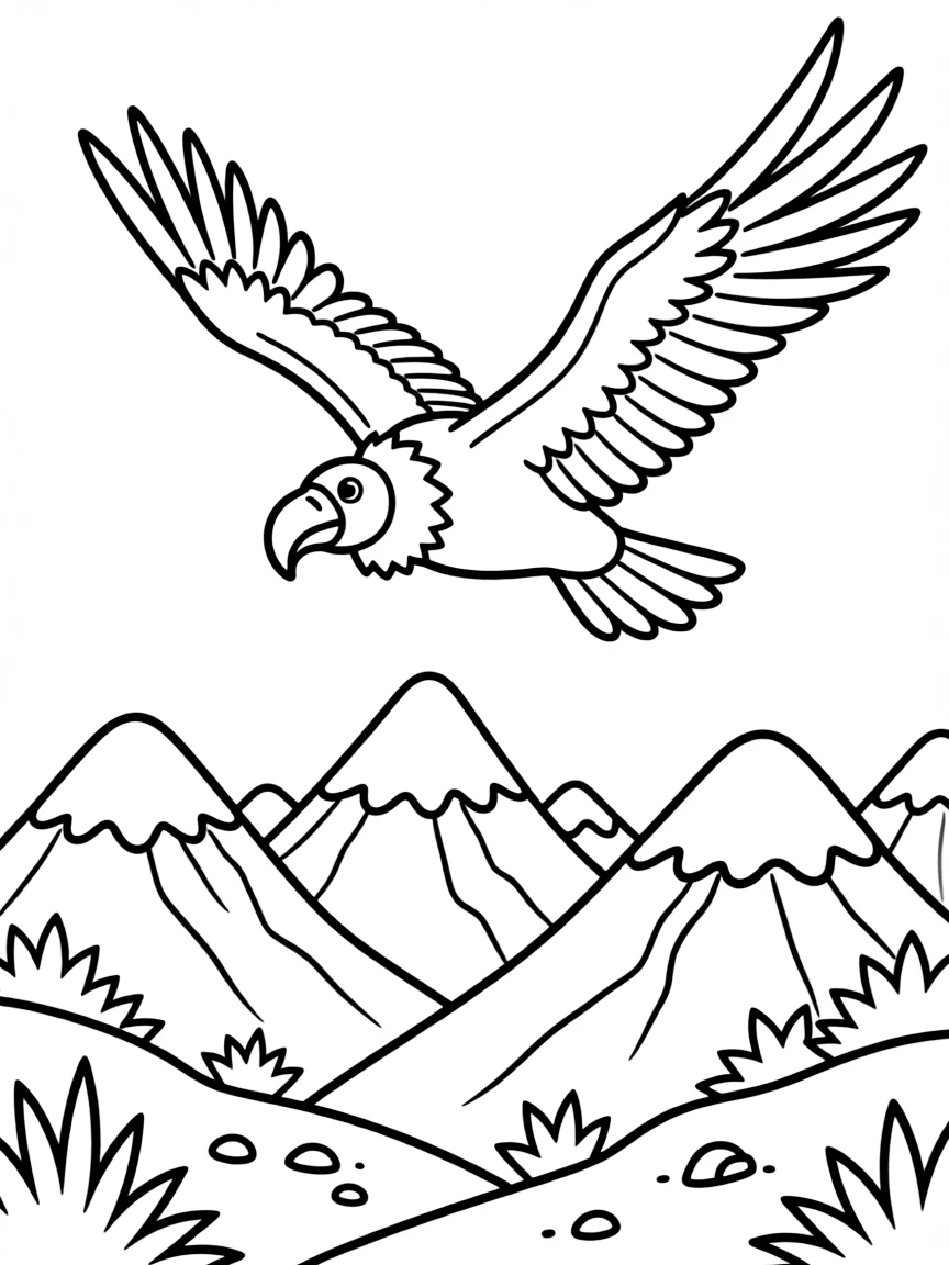 (Argentina) An Andean condor flying high above the snow-capped Andes mountains.