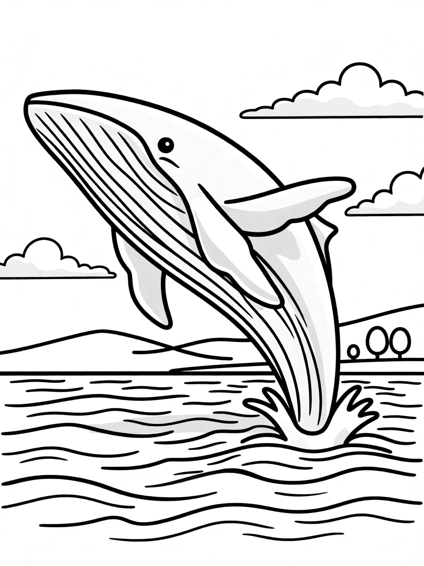 (Argentina) A whale leaping out of the sea off the coast of Argentina under a bright sky.