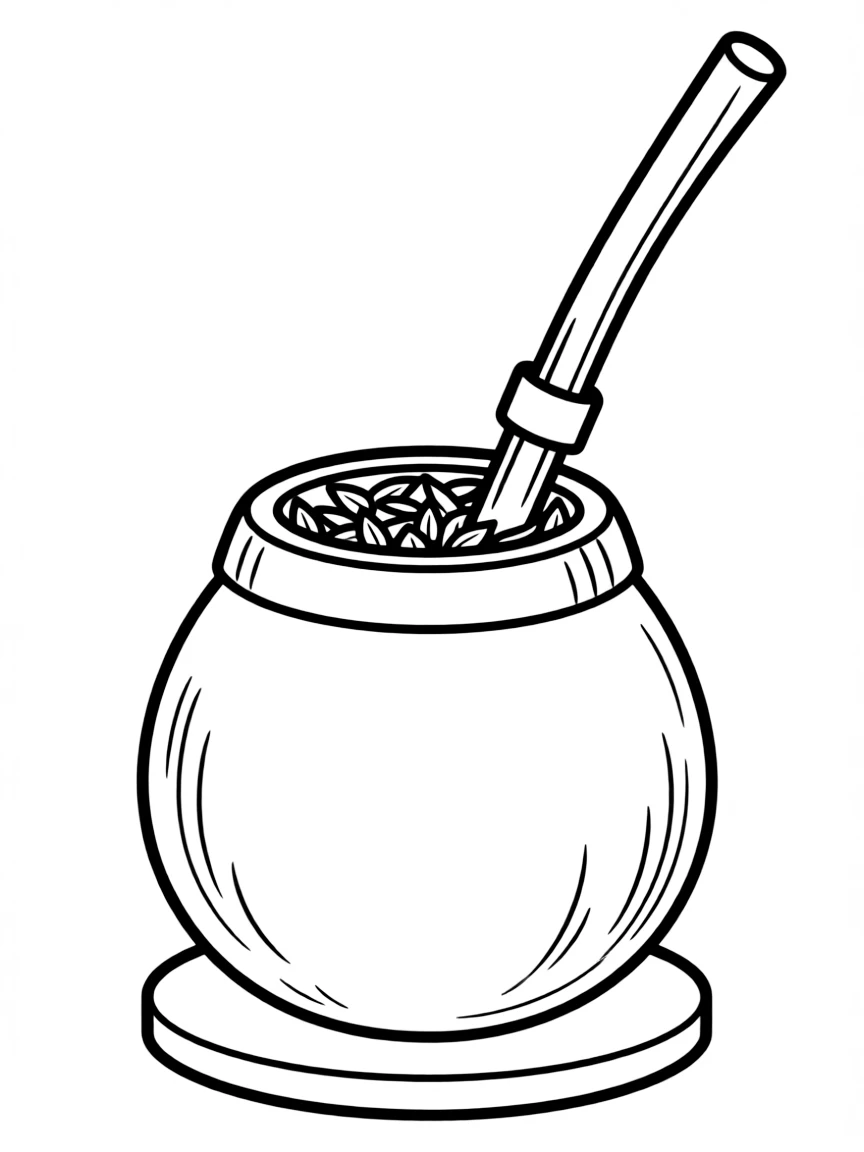 (Argentina) A traditional mate gourd with a metal straw, filled with yerba mate tea leaves.