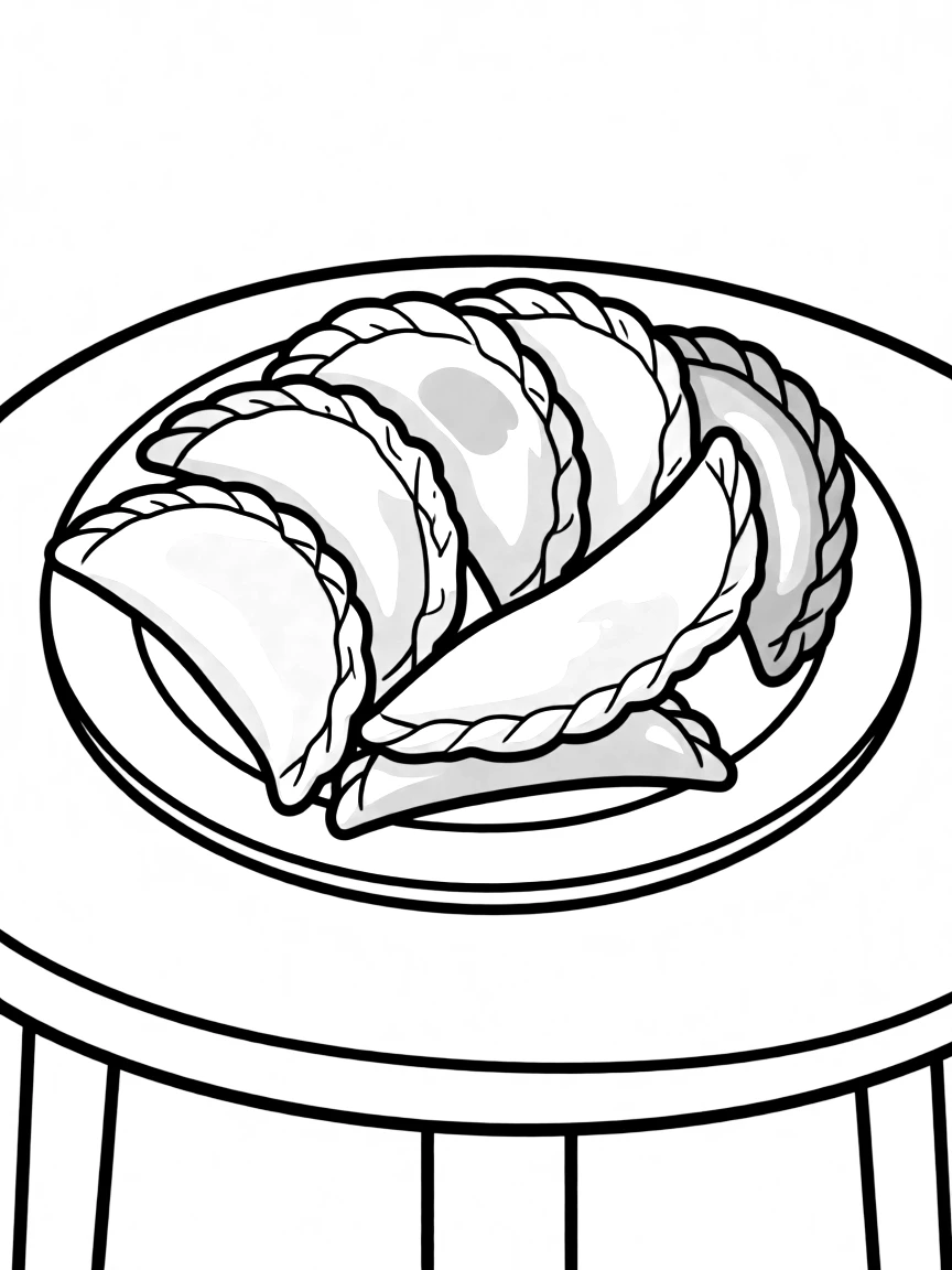 (Argentina) A plate of golden-brown empanadas (stuffed pastries) on a table, ready to eat.