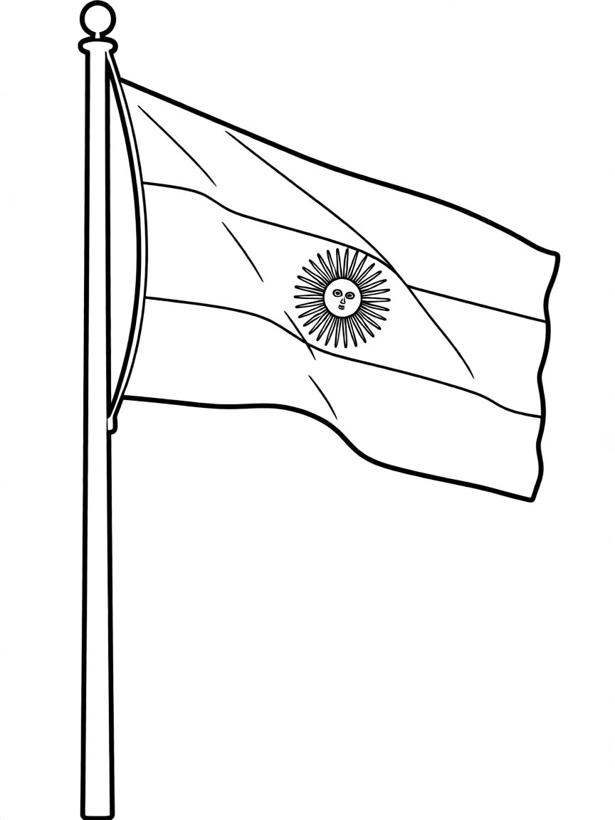 (Argentina) Argentina’s flag (blue and white stripes with a golden sun) waving on a flagpole.