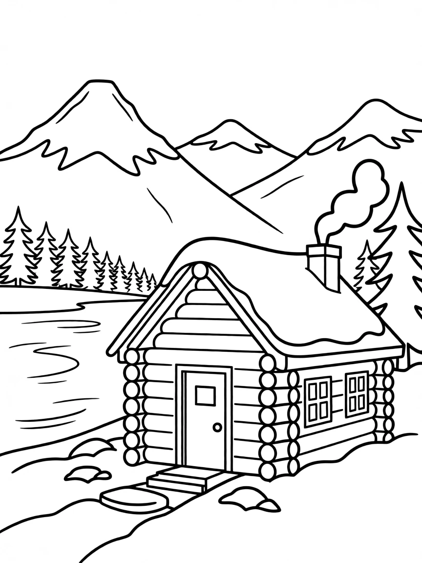 (Argentina) A cozy log cabin by a lake in the snowy mountains of Bariloche, Argentina.