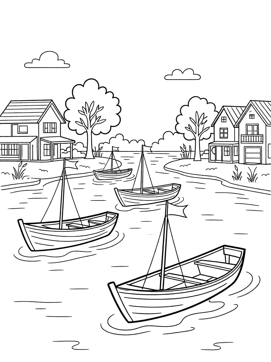 (Argentina) Boats floating on the Tigre Delta river near Buenos Aires, with houses along the banks.