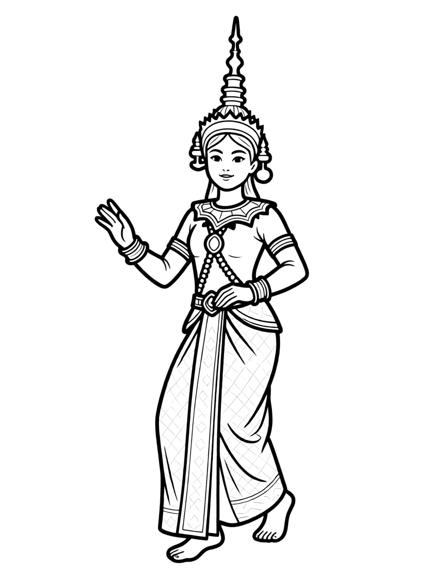 (Thailand) A Thai classical dancer wearing a glittering crown headdress and traditional silk costume.