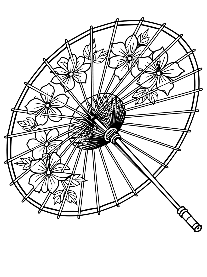 (Thailand) A colorful paper parasol (umbrella) with painted flowers, made in Chiang Mai.