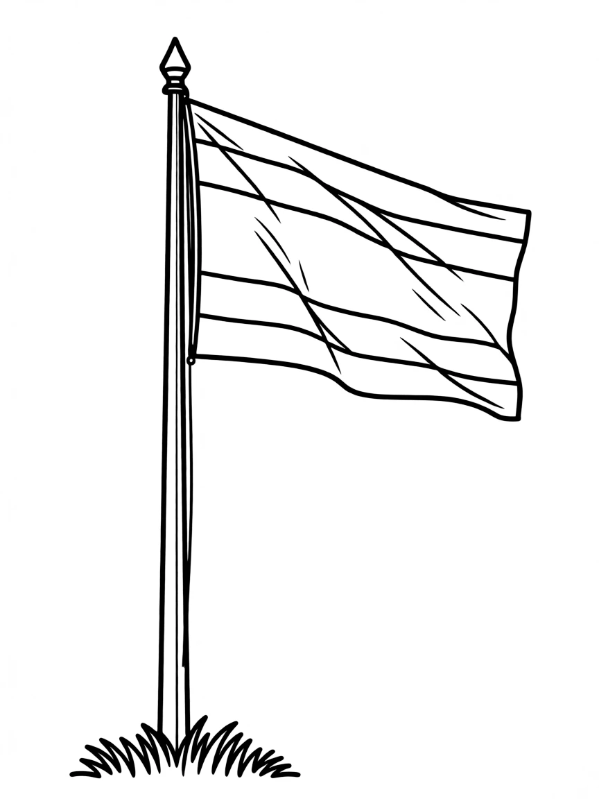 (Thailand) Thailand’s flag (red, white, and blue stripes) flying on a tall flagpole against the sky.