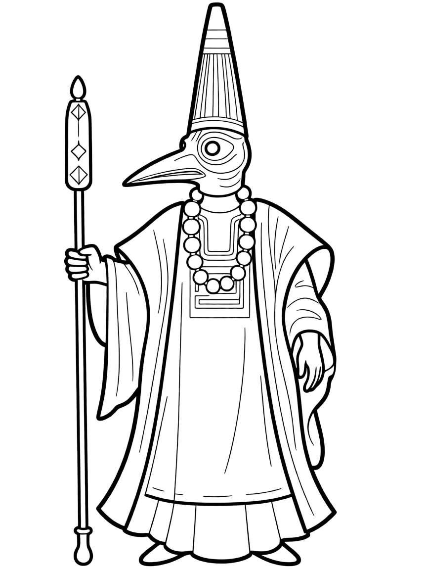 (Nigeria) An Eyo masquerade figure from Lagos, dressed in all white with a tall hat and mask.