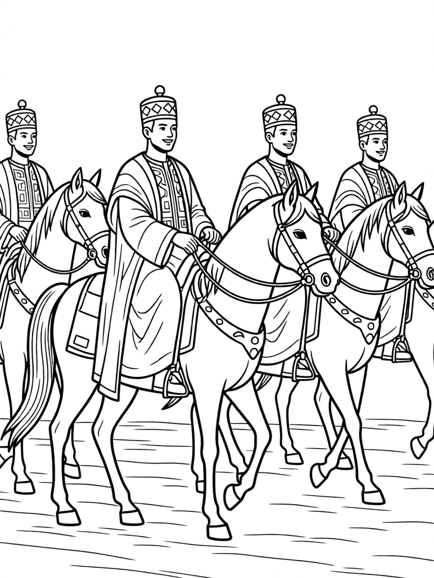 (Nigeria) Men in northern Nigeria riding horses in elaborate robes during a Durbar festival parade.