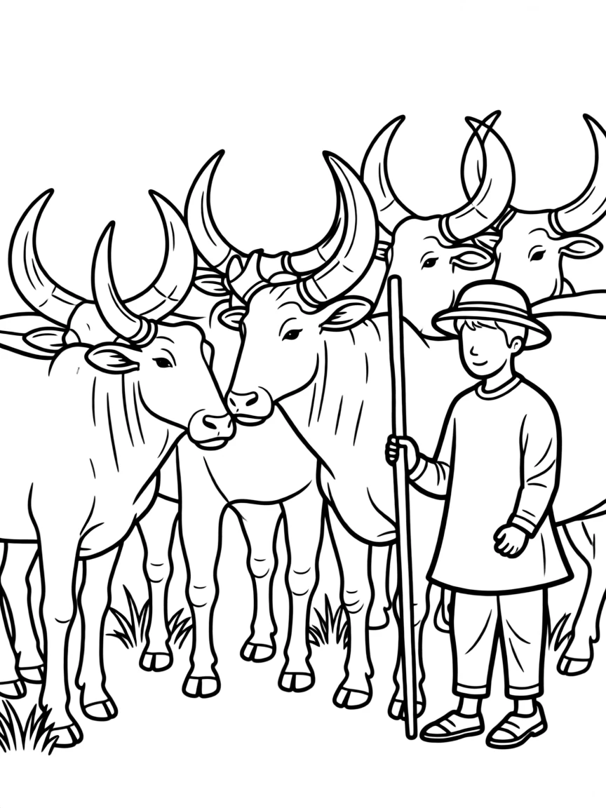 (Nigeria) A herd of cattle with very large horns being guided by a Fulani herder.