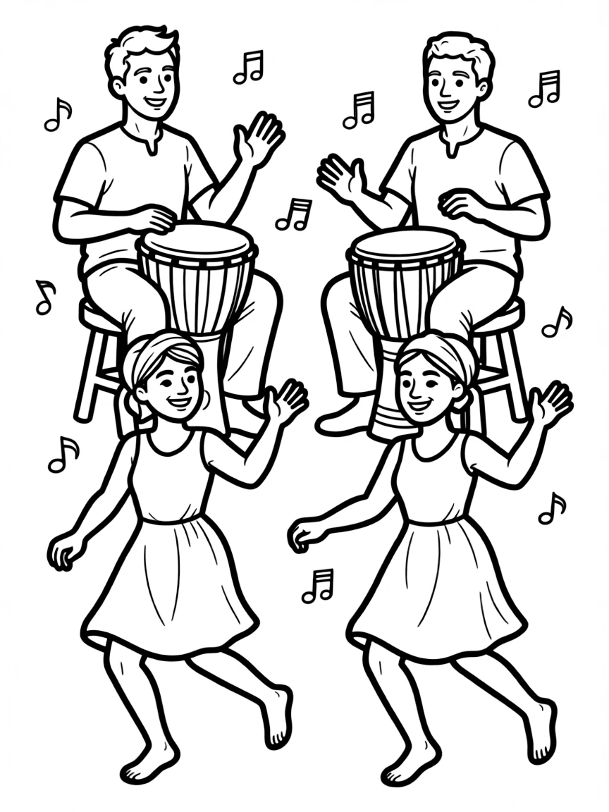 (Nigeria) A group of drummers and dancers performing lively Afrobeat music.