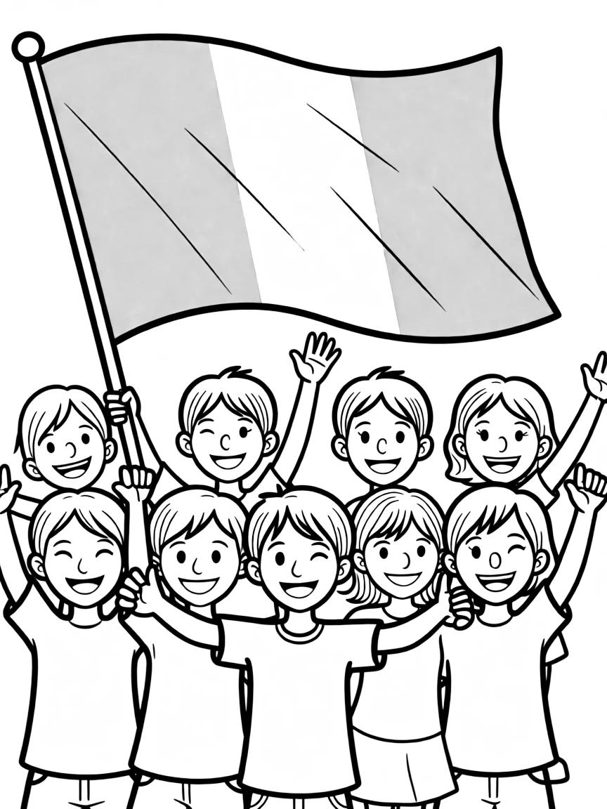 (Nigeria) The Nigerian flag (green-white-green) being waved by happy children.