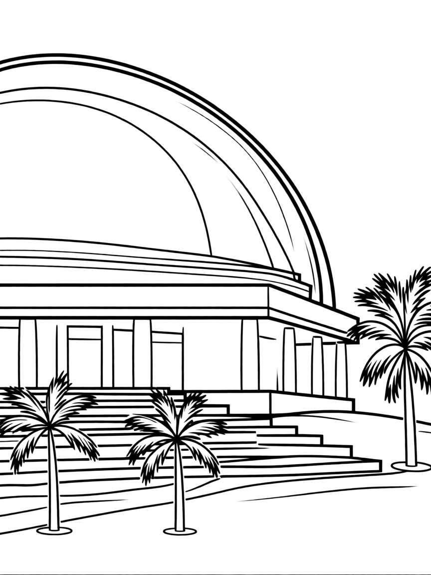 (Nigeria) The National Theatre in Lagos, a large modern building shaped like a dome.