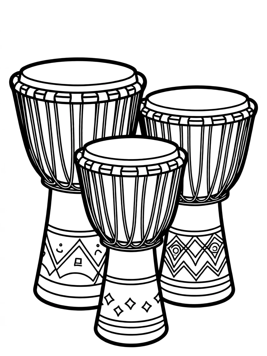 (Nigeria) A close-up of talking drums of different sizes used in Nigerian music.