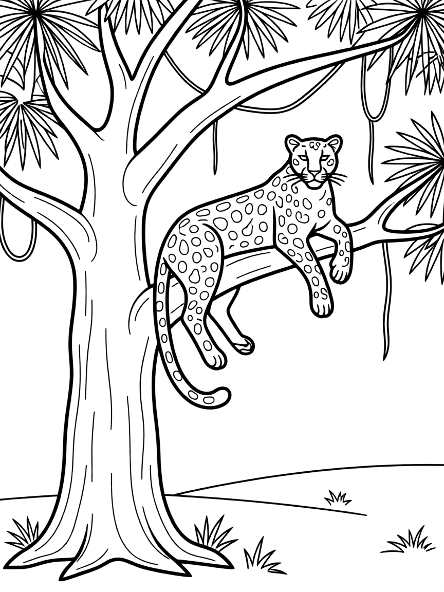 (Nigeria) A leopard resting on a tree branch in a Nigerian wildlife reserve.