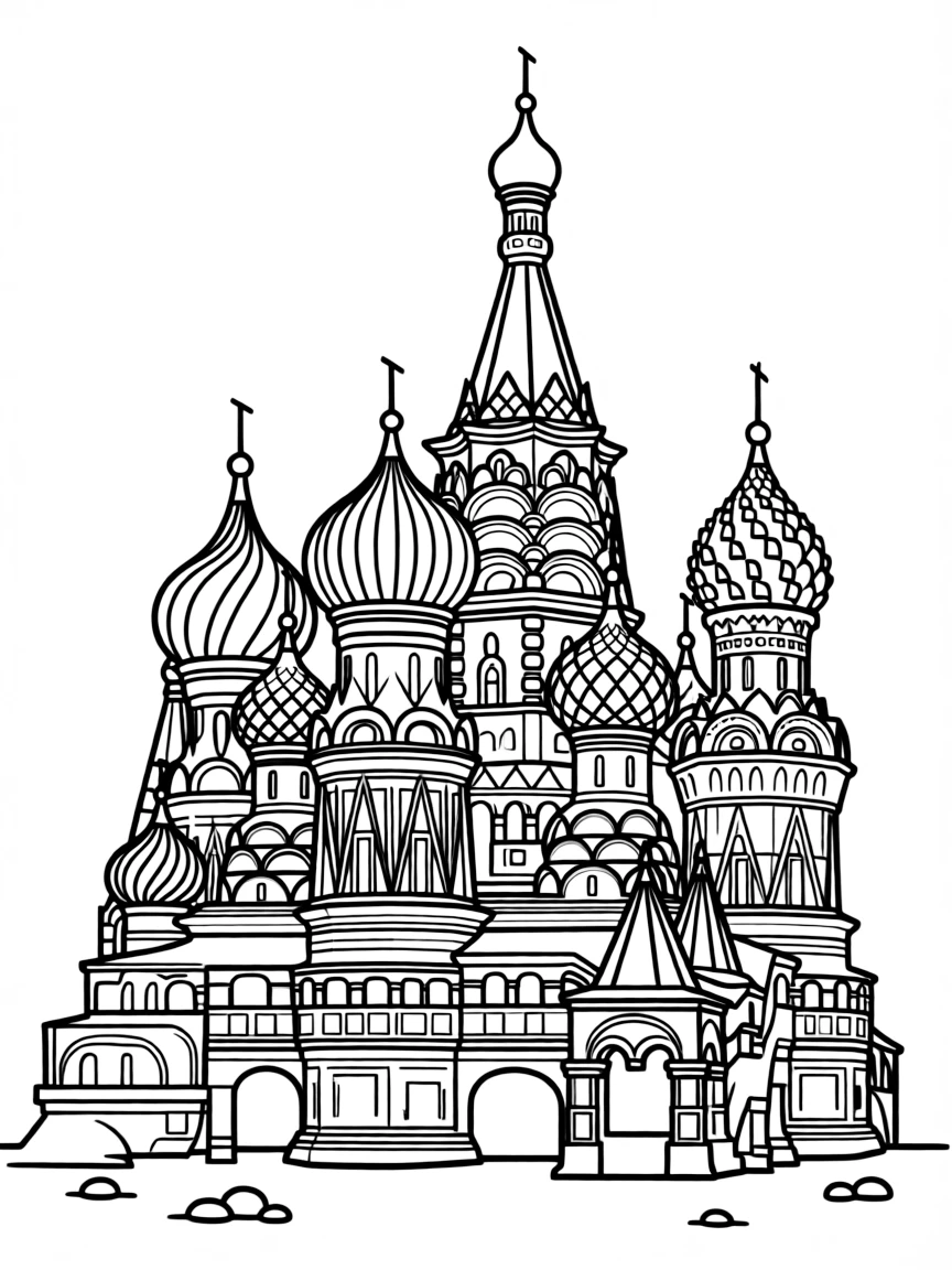 (Russia) Saint Basil’s Cathedral in Moscow with its colorful onion-shaped domes.