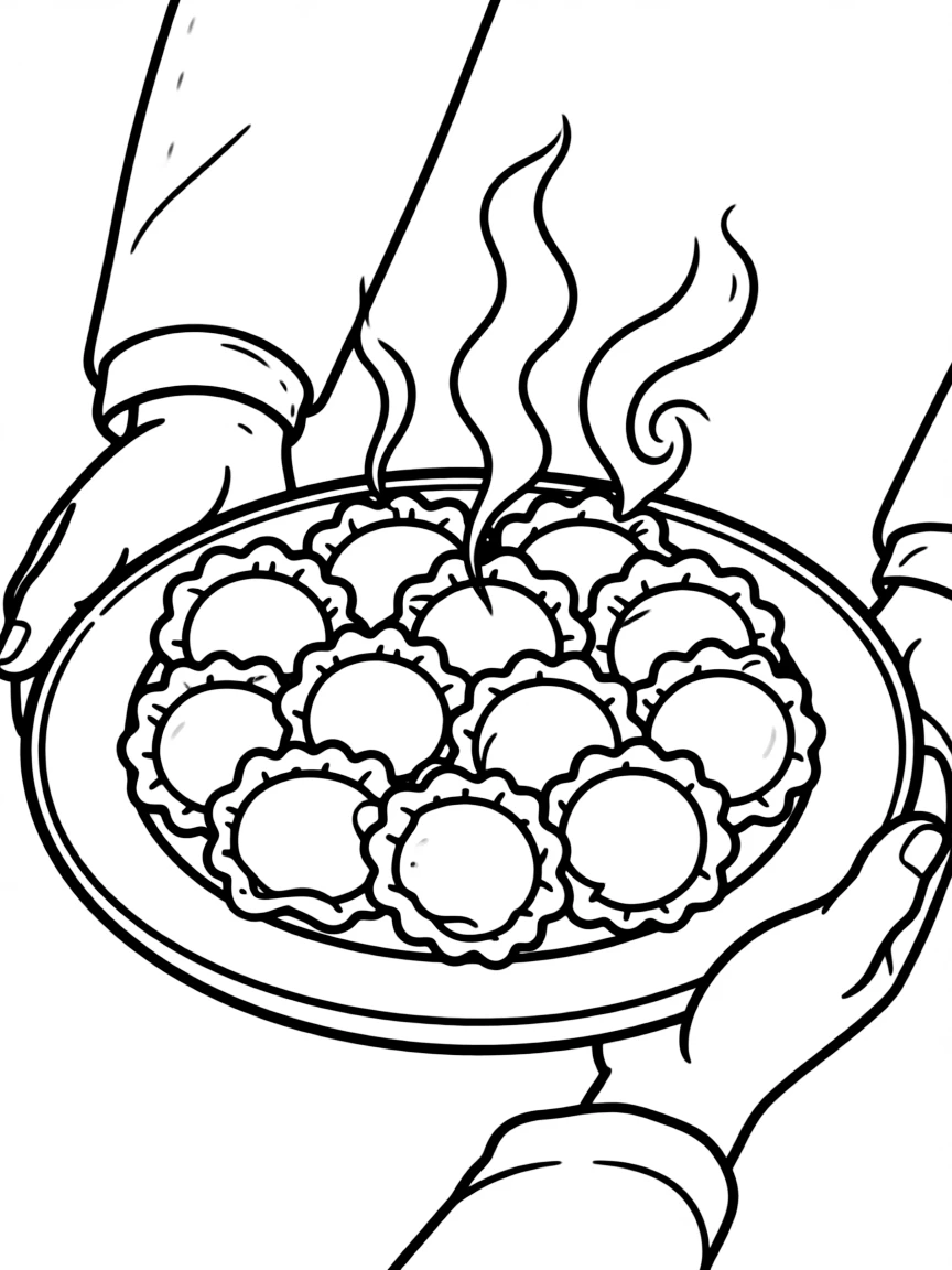 (Russia) A platter of Siberian pelmeni dumplings with steam rising.