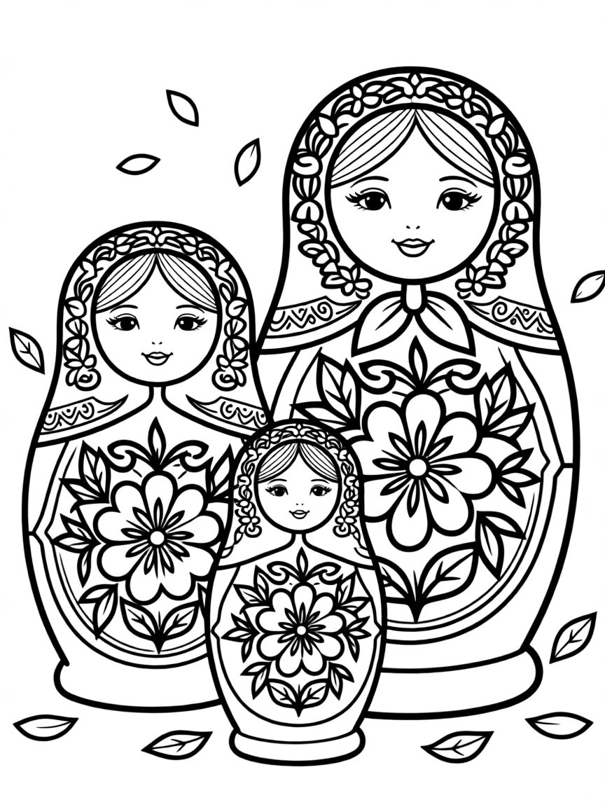 (Russia) Colorful Matryoshka nesting dolls painted with flowers and folk patterns.