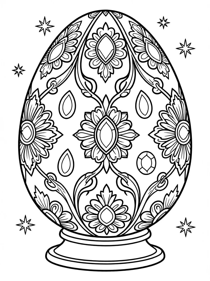 (Russia) A shiny Fabergé egg decorated with jewels and gold patterns.