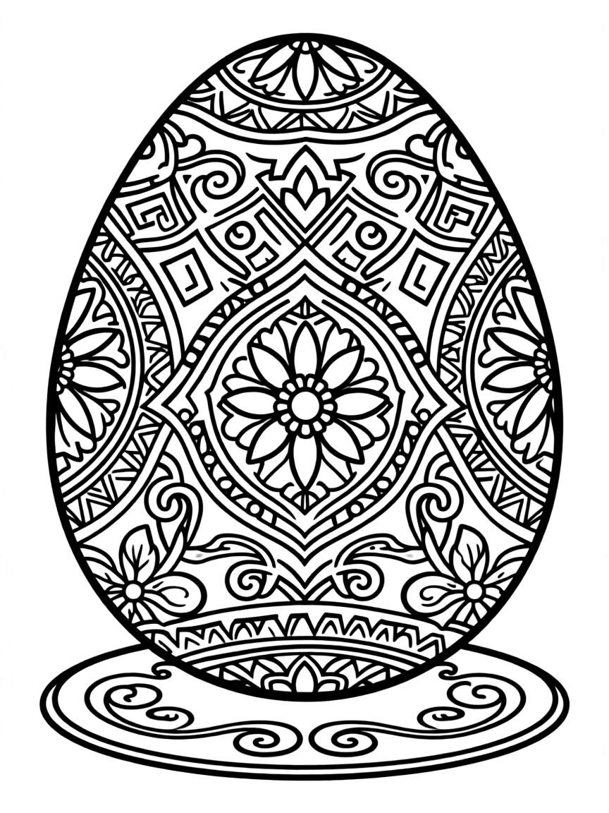 (Russia) A decorated Easter egg (pysanka style) with intricate patterns and bright colors.