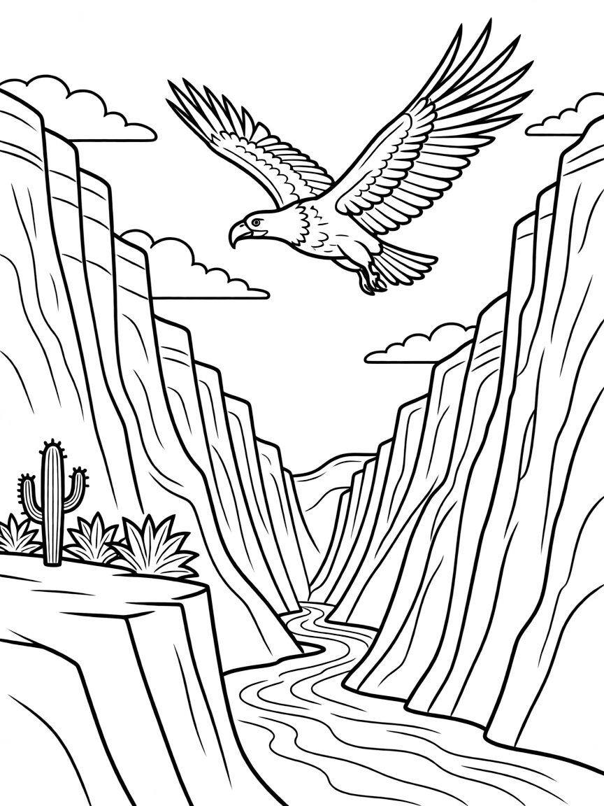 (Peru) The deep Colca Canyon with a giant Andean condor gliding through the sky.