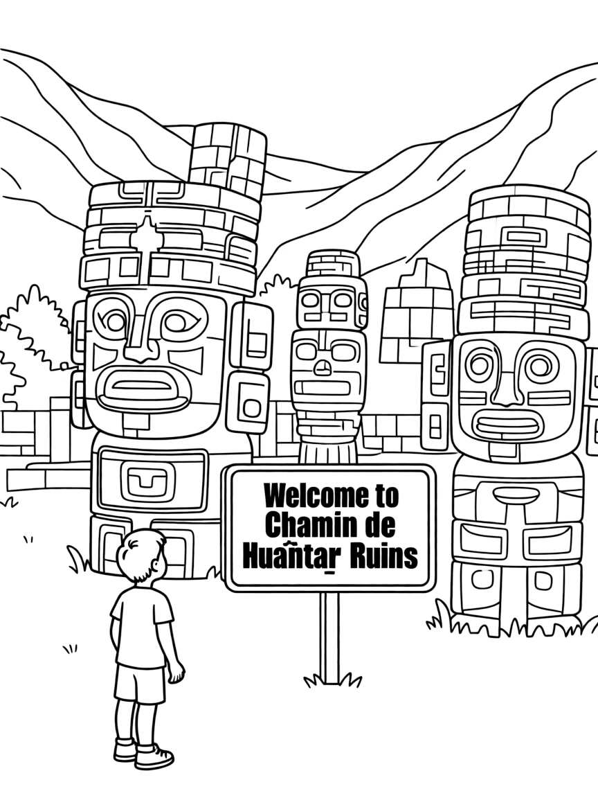 (Peru) The mysterious ruins of Chavín de Huántar with carved stone statues in the highlands.