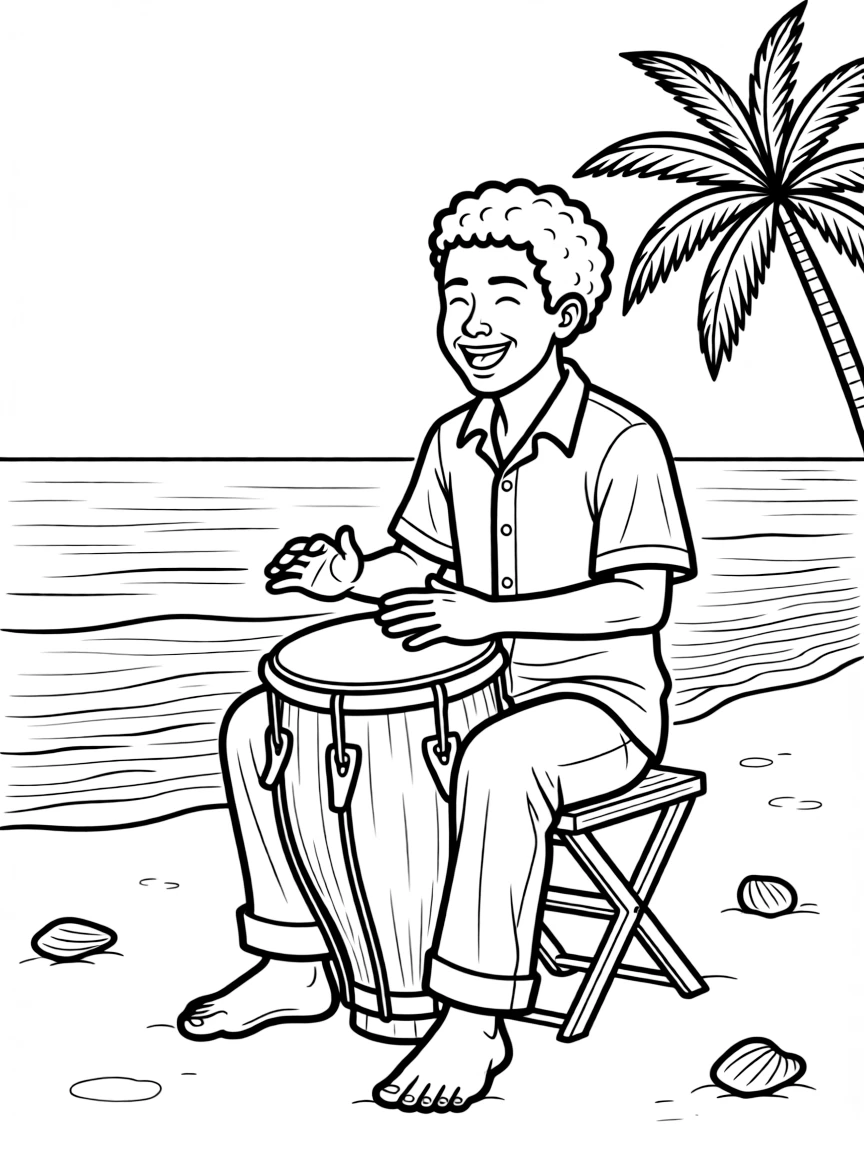 (Peru) An Afro-Peruvian musician playing the cajón (box drum) and singing on the coast.