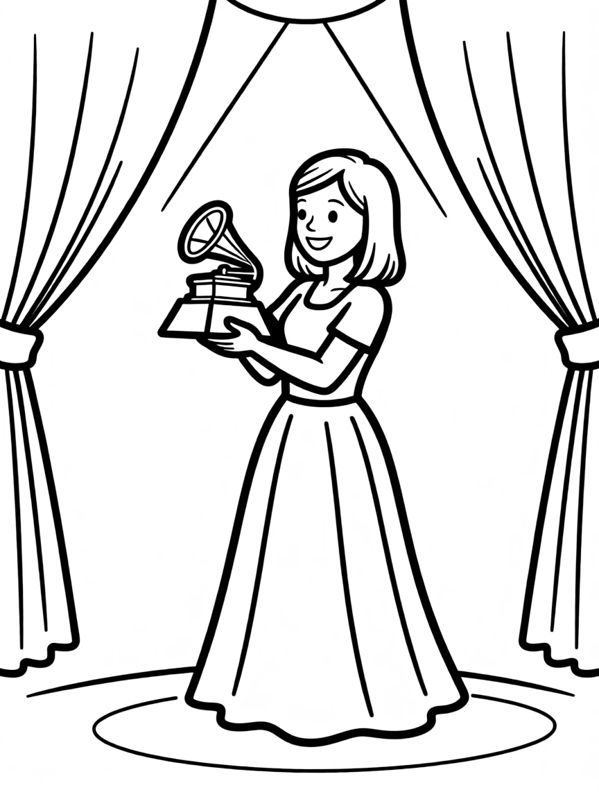 closeup view of an actress holds a Grammy Award on stage.
