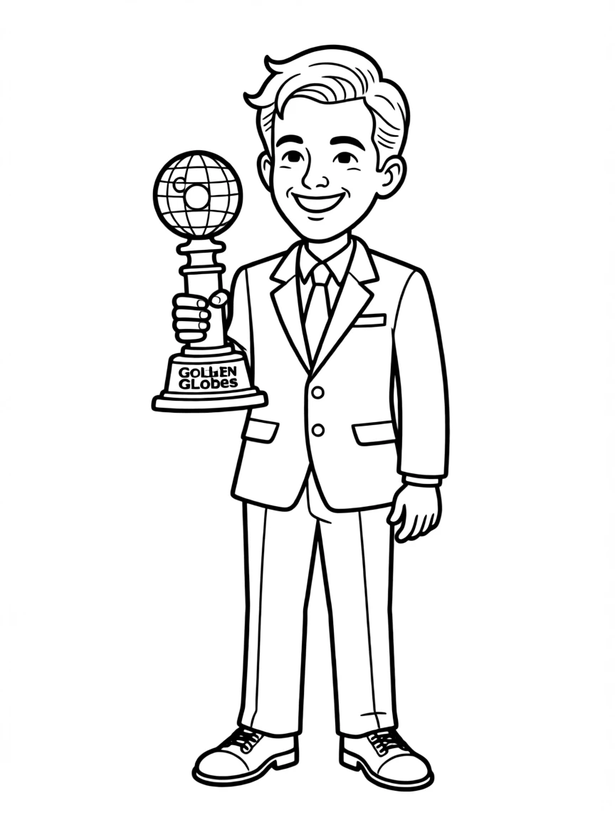 line drawing of an actor holding a Golden Globes award