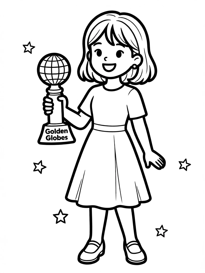 line drawing of an actress holding a Golden Globes award