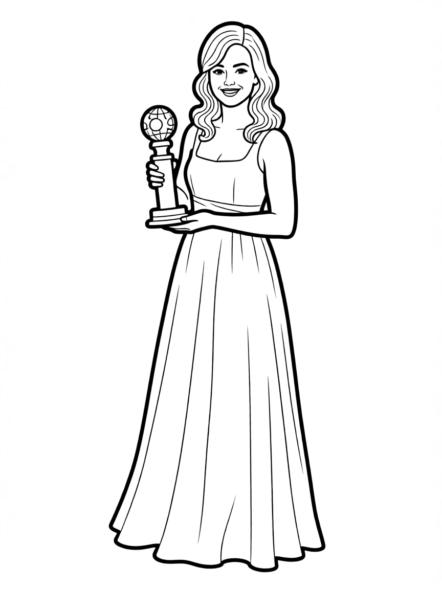 line drawing of an actress holding a Golden Globes award