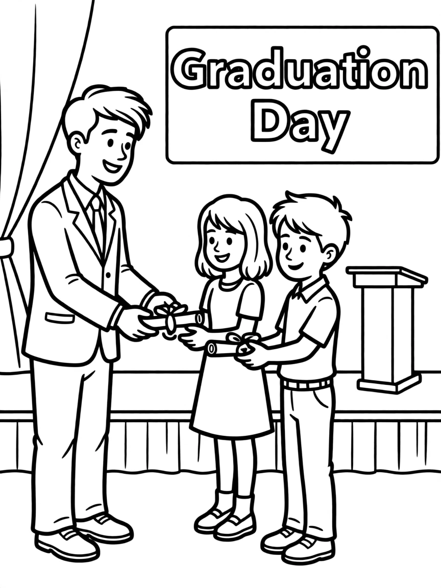 A principal handing out diplomas to students