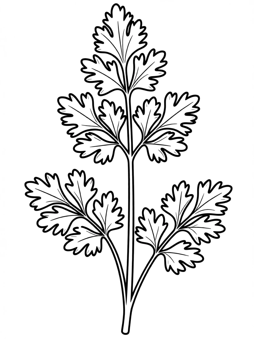 A close-up of a coriander plant showing both the leafy cilantro on top