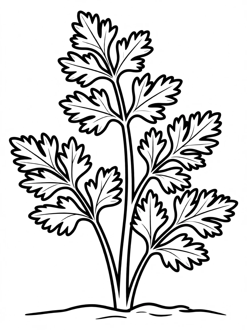 A close-up of a coriander plant showing the leafy cilantro on top