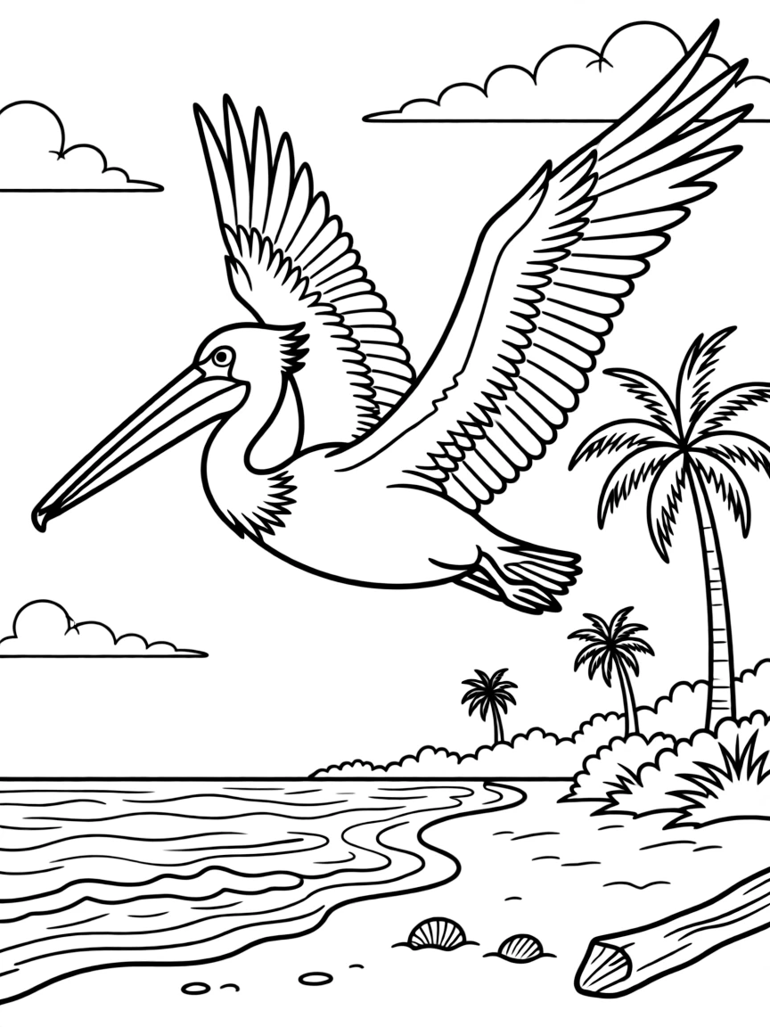 (Mississippi) Pelican flying over the Mississippi coastline