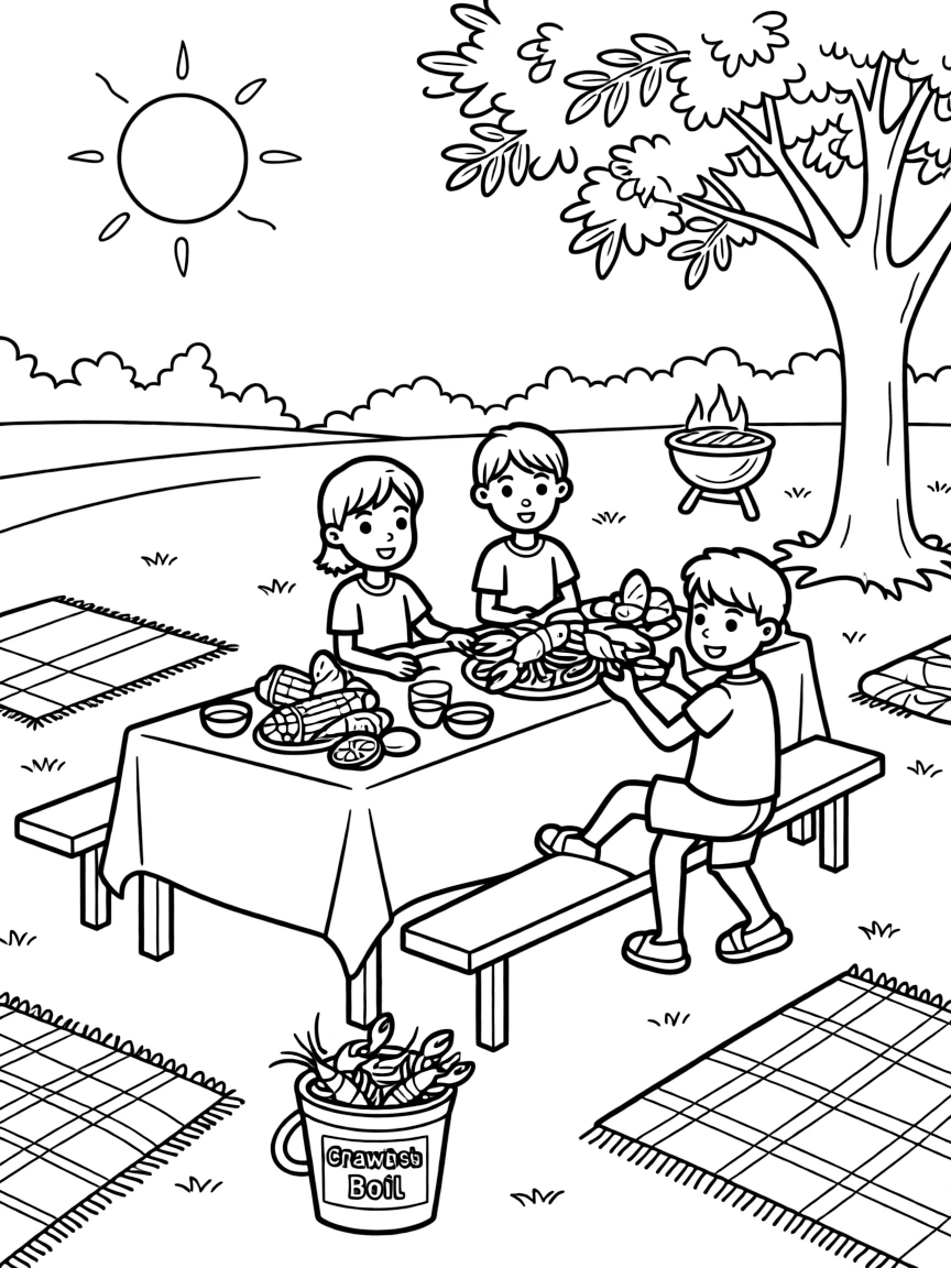 (Mississippi) A crawfish boil picnic scene