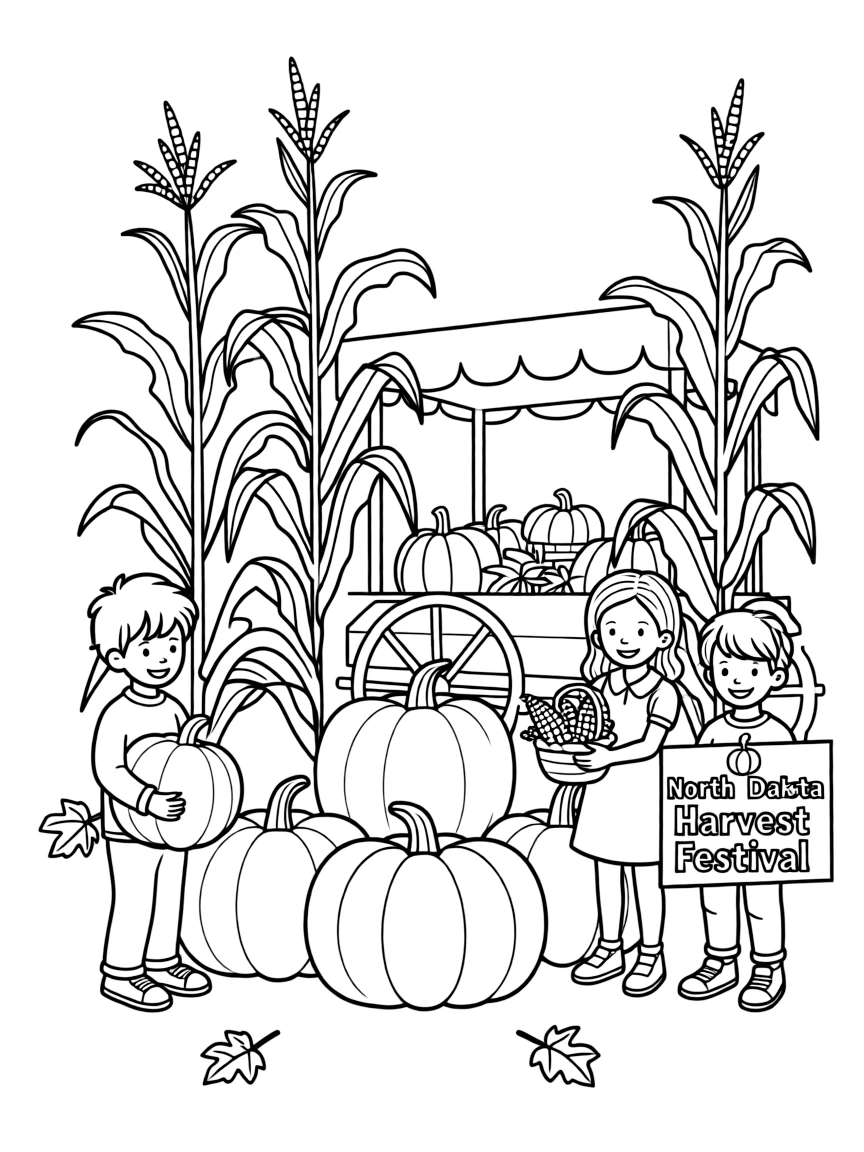(North Dakota) A harvest festival with pumpkins and corn