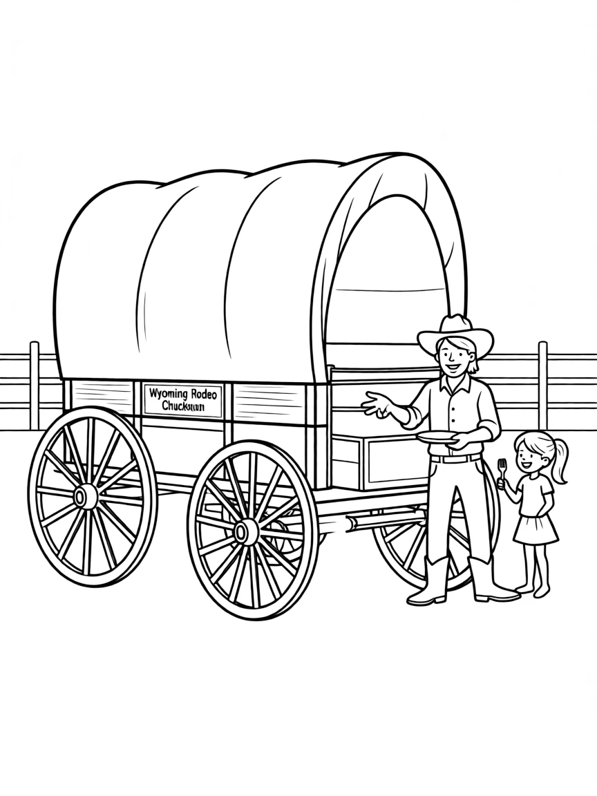 (Wyoming) A chuckwagon serving food at a rodeo